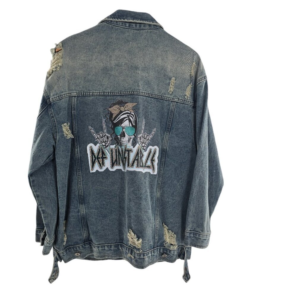Upcycled Jean Jacket, distressed,‎ upcycled, denim jacket  Sz LARGE UNISEX